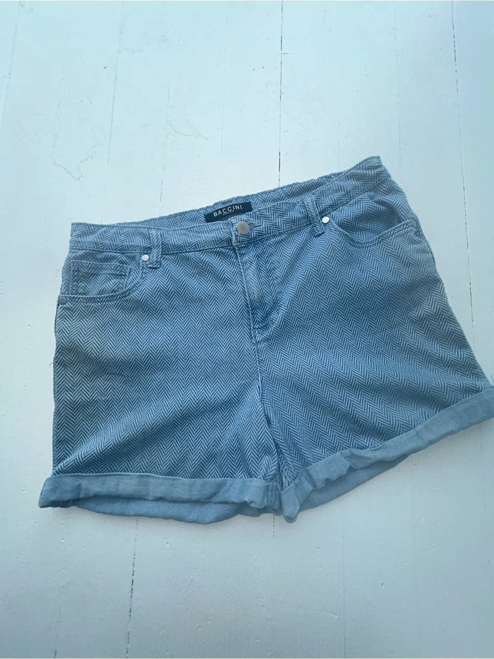 Baccini Light Blue Chevron Cuffed Women’s Jean Shorts